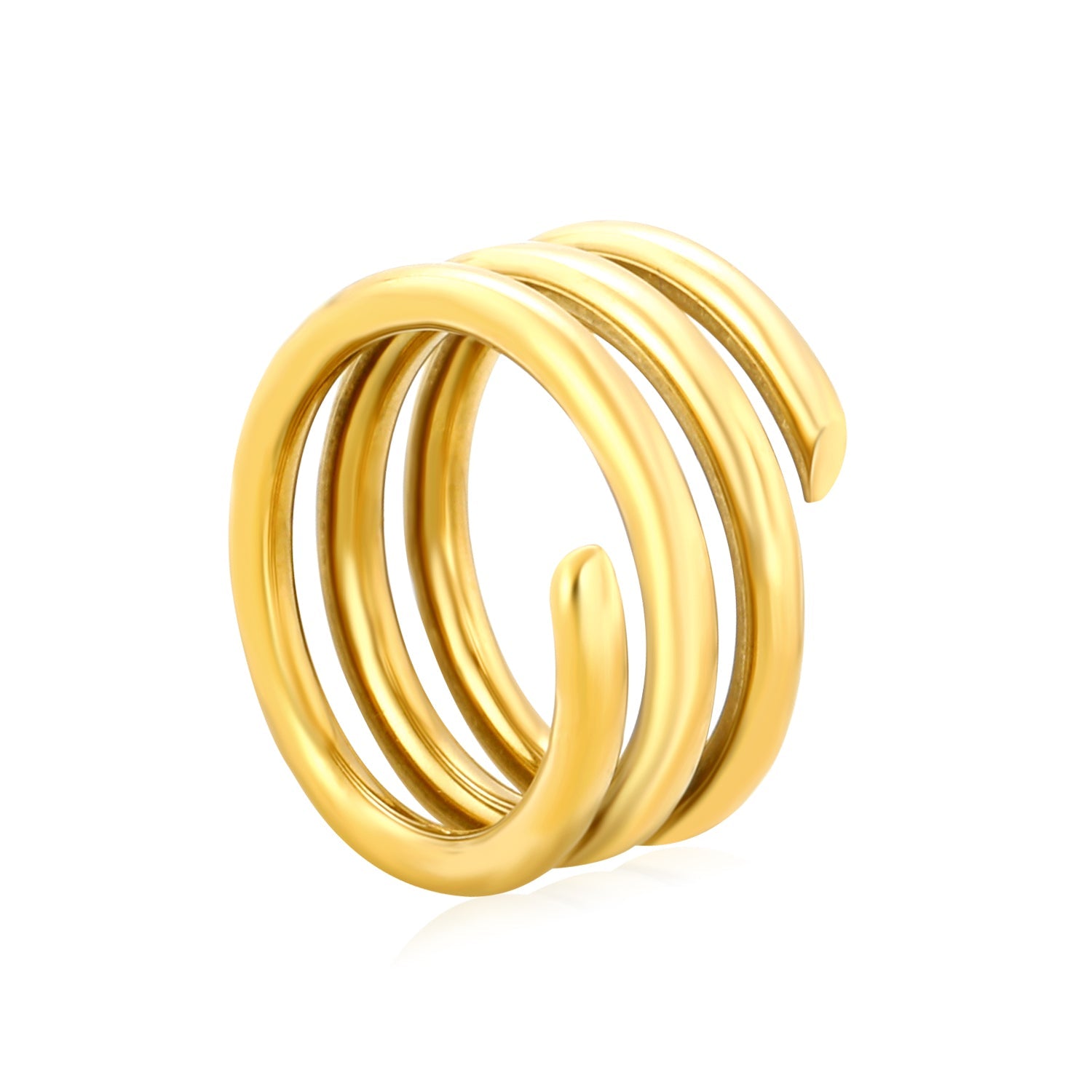 Gold - Plated Stainless Steel Four - Band Coiled Open Ring asonjewelry